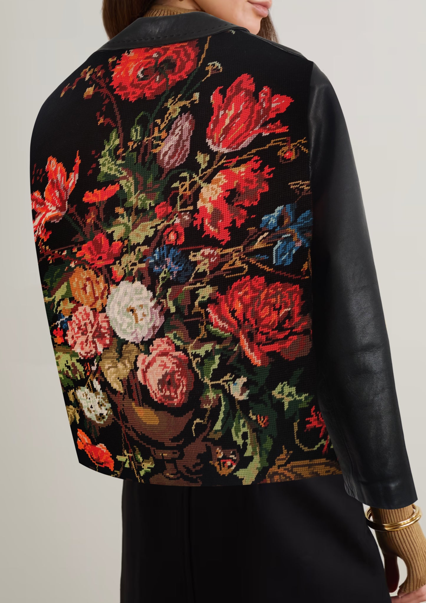 Mignon Floral Tapestry Leather Jacket