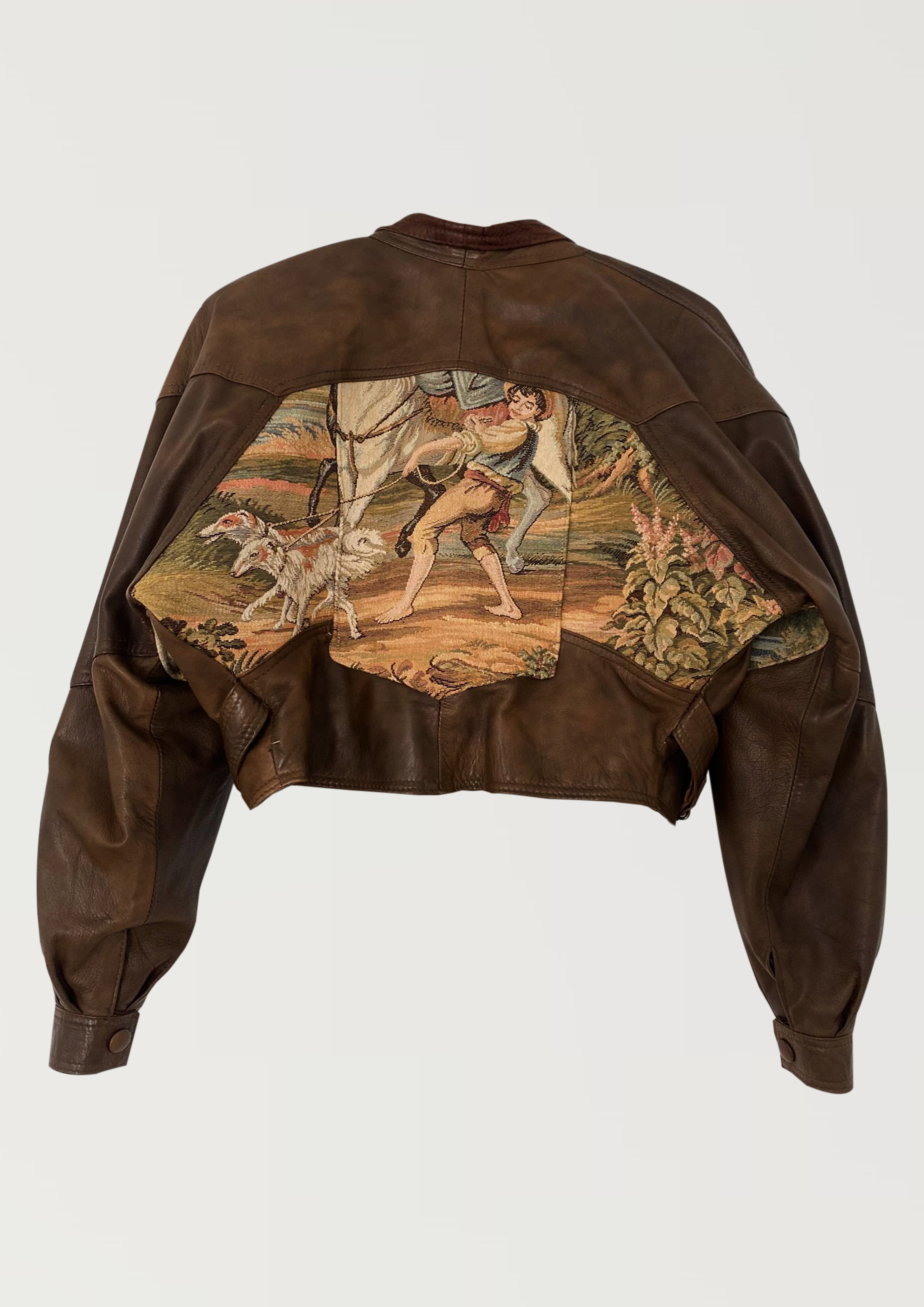 Leather tapestry puffer Jacket